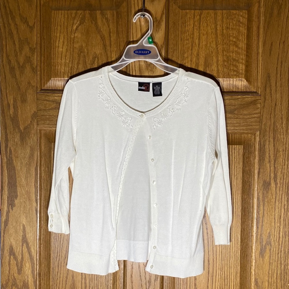 Studio Y White Button Up Cardigan